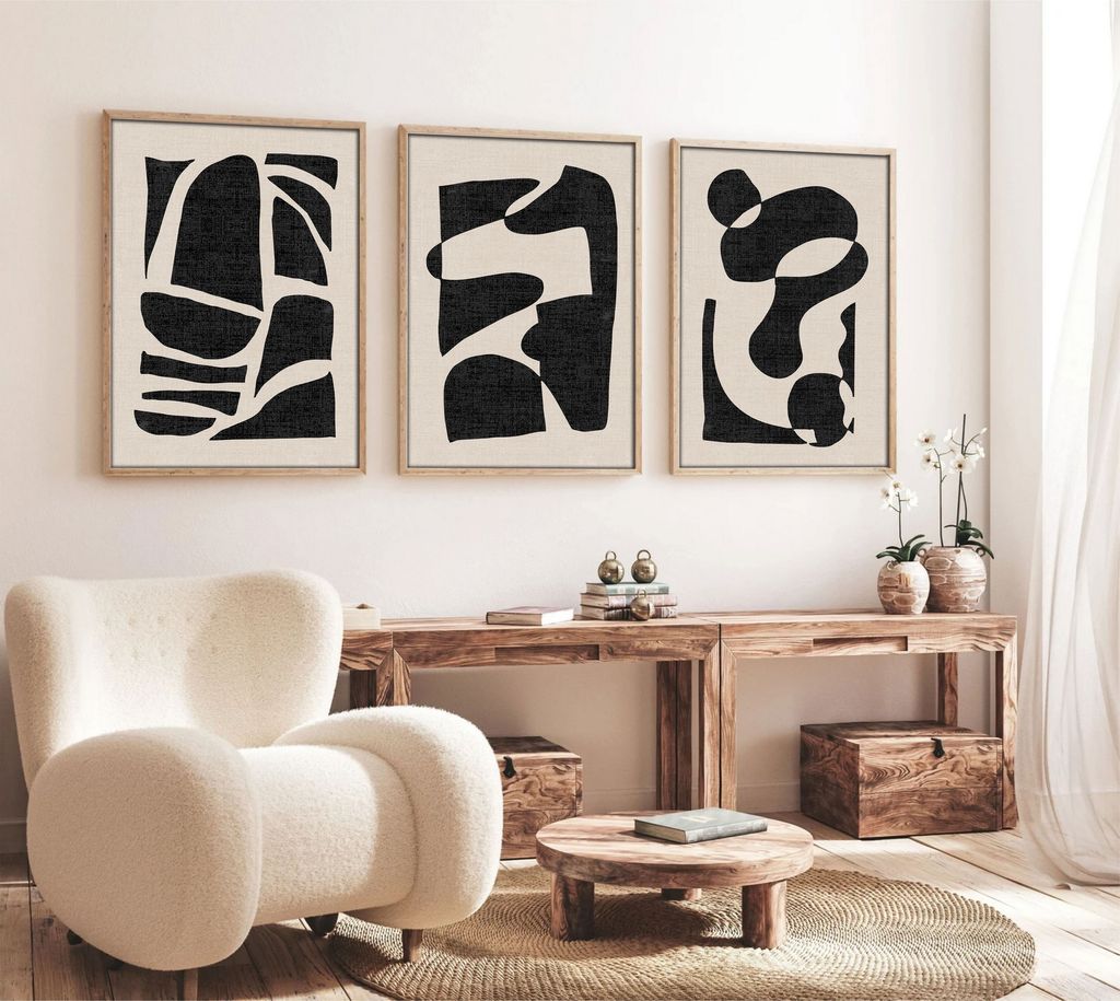 Falikép szett, 3 db, hegyek, absztrakt, fekete - bézs, 50x70 cm - TRIO - Butopêa termék 2. képe